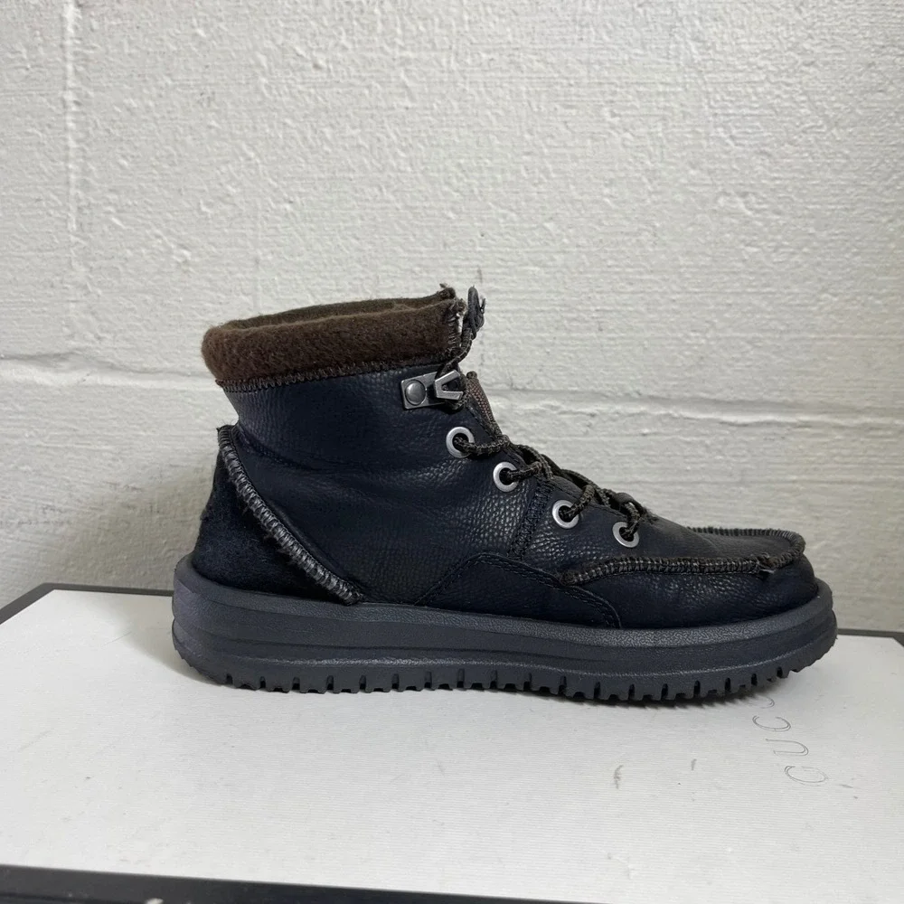 Hey Dude Bradley Boot Black Leather‎ Lace Up Kids Size 1 US/33 EU